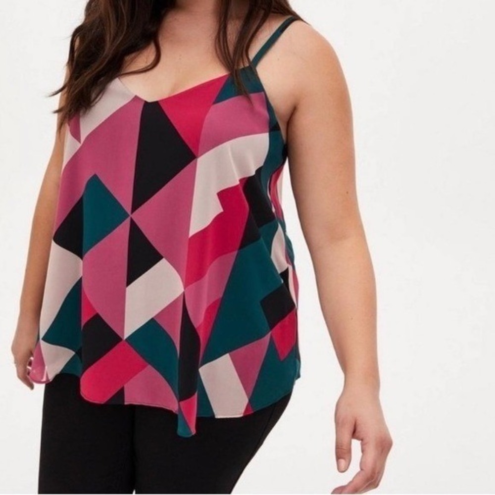 TORRID. SIZE 4. Sophie swing chiffon top. Colorful Geo printed top w/ adj strap.